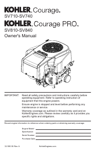 Handleiding Kohler SV840 PRO Courage Aandrijfmotor