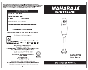 Handleiding Maharaja Whiteline Speedmix Super Plus Staafmixer