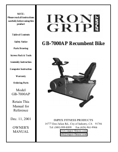 Manual Iron Grip GB-7000AP Exercise Bike