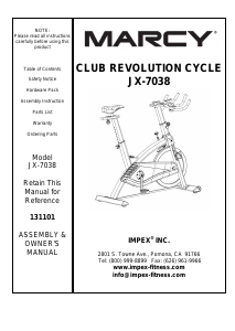 Manual Marcy JX-7038 Exercise Bike
