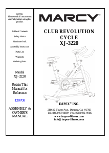 Manual Marcy XJ-3220 Exercise Bike