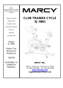 Manual Marcy XJ-5801 Exercise Bike
