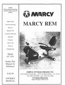 Manual Marcy AY-1021 Exercise Bike