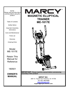 Handleiding Marcy ME-1017E Hometrainer