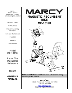 Manual Marcy ME-1019R Exercise Bike