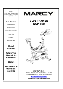 Manual Marcy NSP-490 Exercise Bike