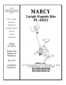 Manual Marcy PL-43211 Exercise Bike