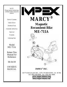 Manual Impex ME-711A Exercise Bike
