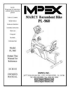 Manual Impex PL-960 Exercise Bike