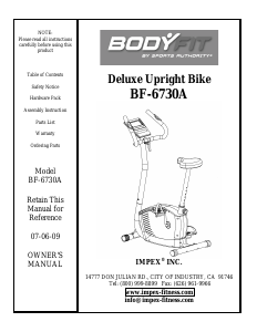 Manual Body Fit BF-6730A Exercise Bike