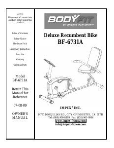 Manual Body Fit BF-6731A Exercise Bike