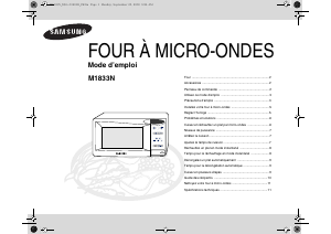 Mode d’emploi Samsung M1833N-S Micro-onde