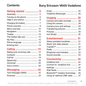 Manual Sony Ericsson V640 Mobile Phone