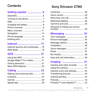 Manual Sony Ericsson Z780 Mobile Phone