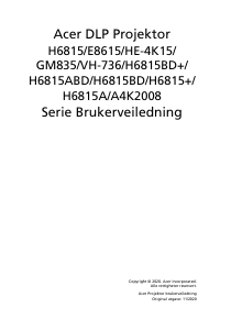 Bruksanvisning Acer H6815 Projektor