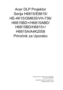 Priročnik Acer H6815 Projektor