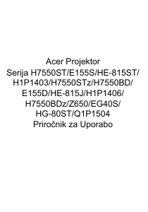 Priročnik Acer H7550BD Projektor