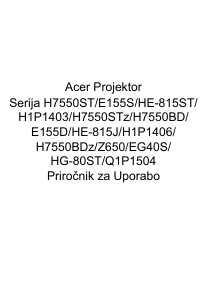 Priročnik Acer H7550ST Projektor