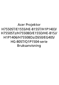 Bruksanvisning Acer H7550ST Projektor