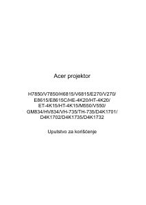 Priručnik Acer H7850 Projektor