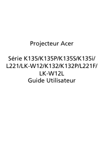 Mode d’emploi Acer K132 Projecteur