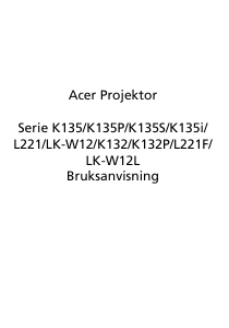 Bruksanvisning Acer K135 Projektor