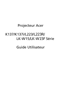 Mode d’emploi Acer K137 Projecteur