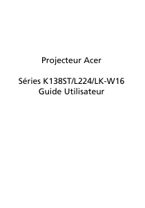 Mode d’emploi Acer K138ST Projecteur