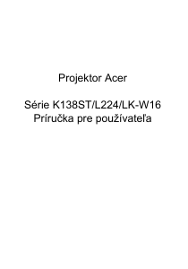 Návod Acer K138ST Projektor