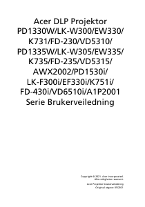 Bruksanvisning Acer PD1335W Projektor