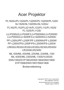 Bruksanvisning Acer PL1320W Projektor