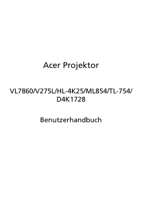 Bedienungsanleitung Acer VL7860 Projektor