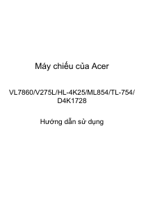 Hướng dẫn sử dụng Acer VL7860 Máy chiếu