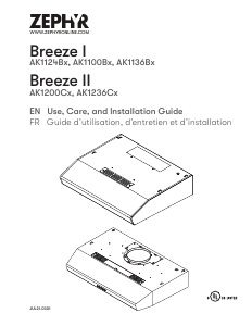 Mode d’emploi Zephyr AK1200CS Breeze II Hotte aspirante