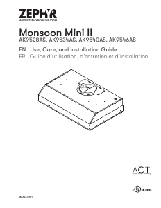 Manual Zephyr AK9534AS Monsoon Mini II Cooker Hood