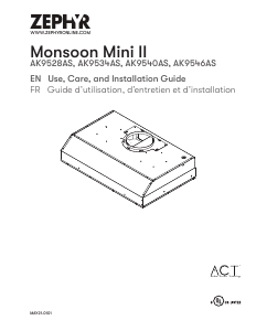 Handleiding Zephyr AK9546AS Monsoon Mini II Afzuigkap