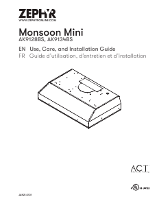 Handleiding Zephyr AK9134BS Monsoon Mini Afzuigkap