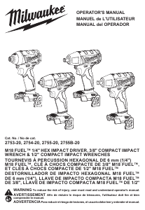 Manual Milwaukee 2755B-20 Impact Wrench