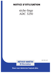 Mode d’emploi Arthur Martin-Electrolux ADC 3250 Sèche-linge