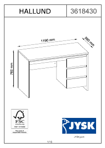 Handleiding JYSK Hallund (119x76x59) Bureau