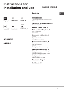 Manuale Hotpoint-Ariston AQ93D 49 EU/A Aqualtis Lavatrice