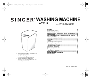 Manual Singer WT5312 Washing Machine