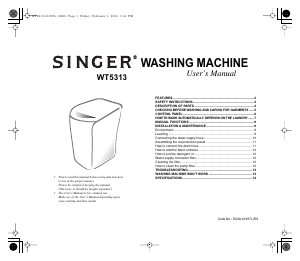Manual Singer WT5313IV/YKP Washing Machine
