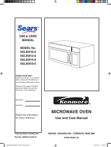 Manual Kenmore 592.85614-0 Microwave