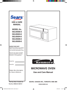 Manual Kenmore 592.85600-0 Microwave