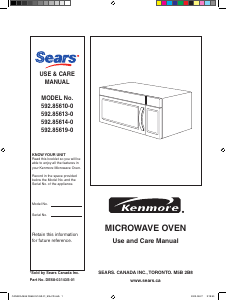 Manual Kenmore 592.85610-0 Microwave