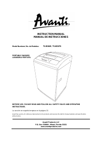 Manual de uso Avanti TLW21PS Lavadora