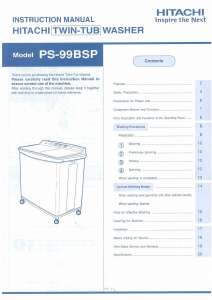 Manual Hitachi PS-99BSP Washing Machine
