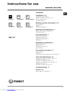Manual Indesit WIE 107 Washing Machine