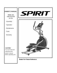 Manual Spirit Fitness XE795 Cross Trainer